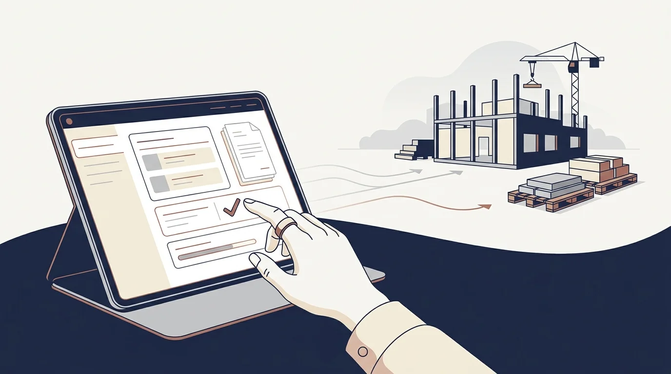 Illustration d'un workflow de suivi des achats matériaux pour une PME du bâtiment.