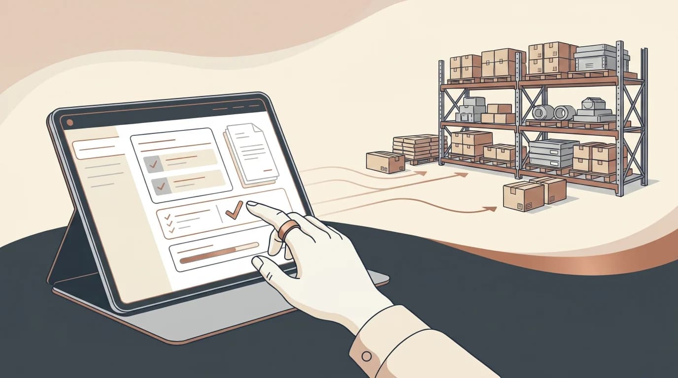 Illustration d'un workflow de devis B2B avec validation client, documents techniques et suivi de commande.